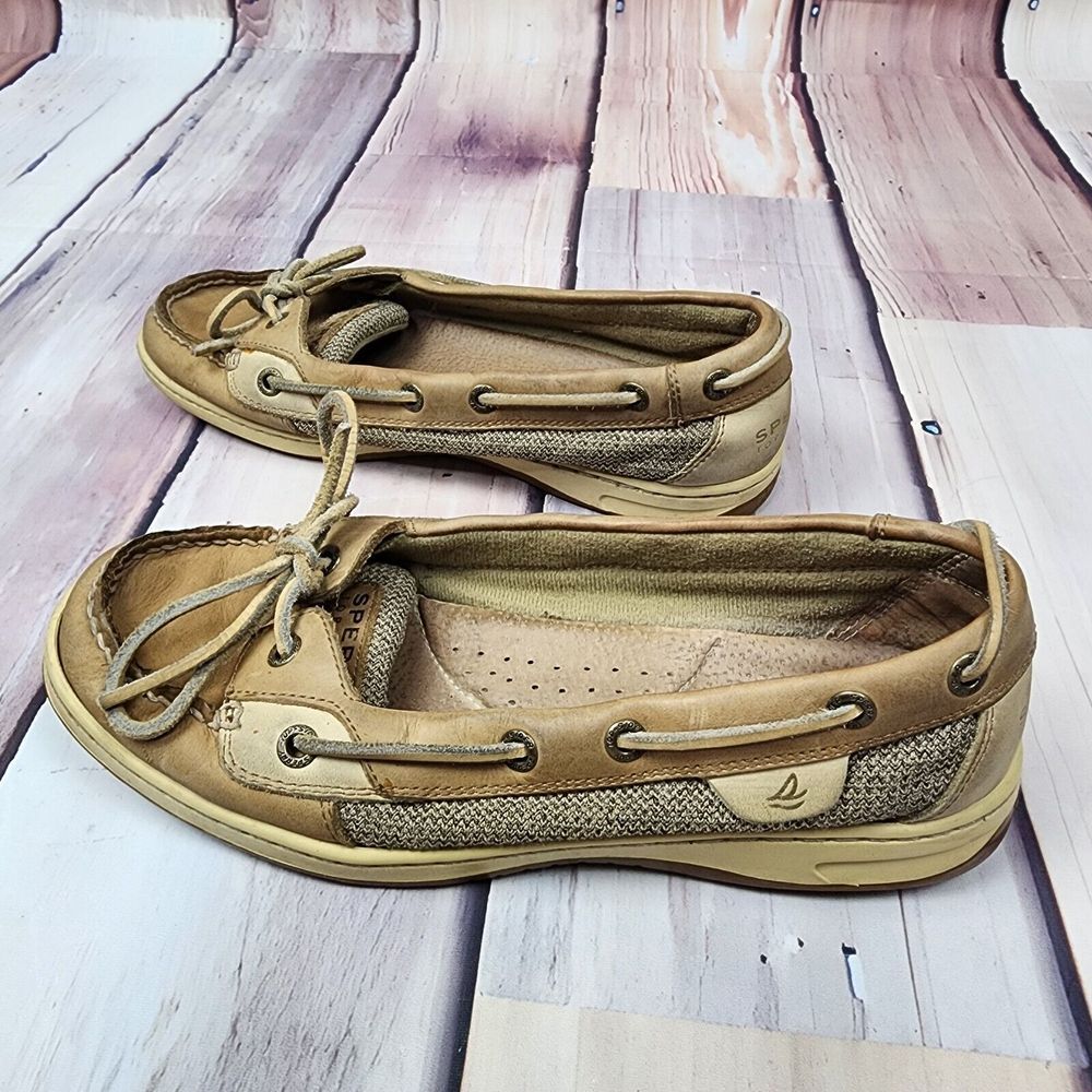 Sperry Top Sider Womens 8M Angelfish Beige Leather Boat Shoes‎ 9102047